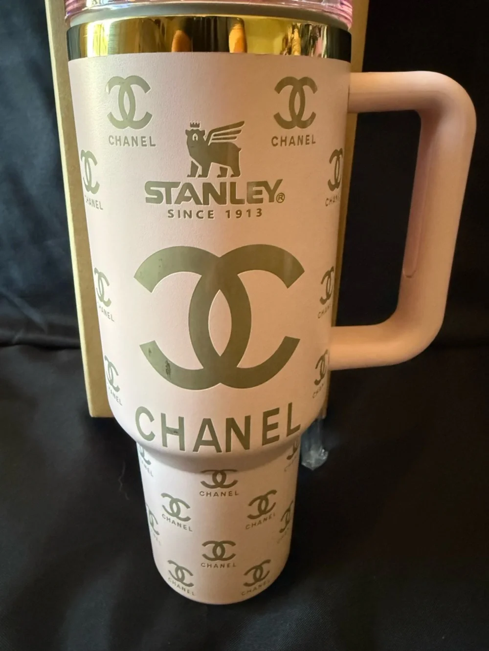 New Stanley 40oz Pink Gold Laser CEngravedC with Straw - Picture 2 of 7
